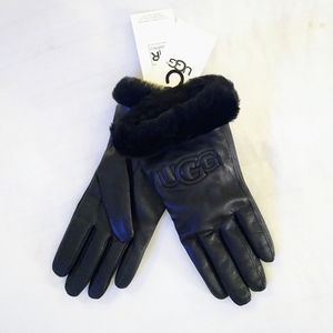 UGG® Classic Leather & Shearling Logo Gloves
